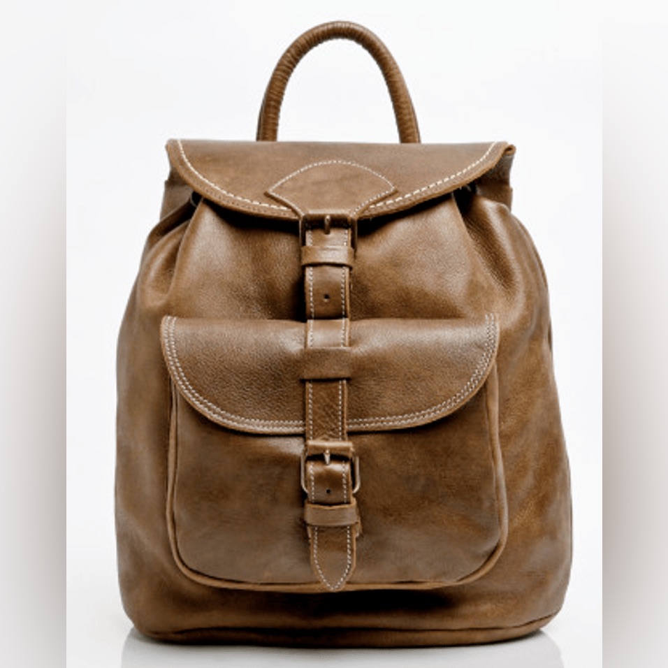 Roots Brown Leather Backpack With Front Buckle Pocket Read